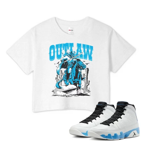 TeeVivo Crop Top Match Air Jordan 9 Retro Powder Blue Outlaw – Air Jordan 9 Crop Top, AJ9 Crop Top