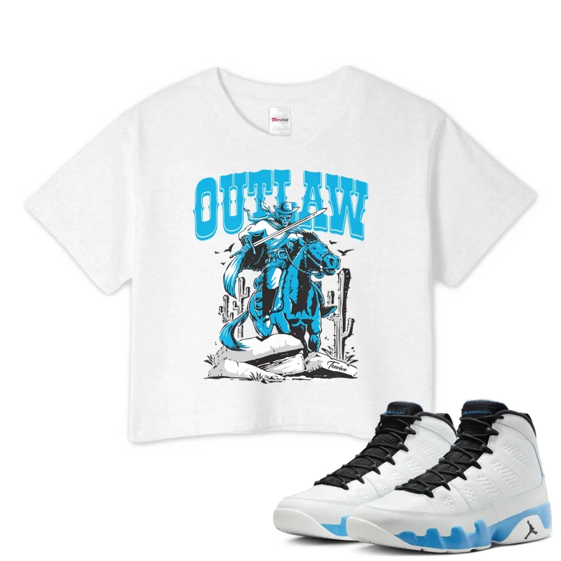 TeeVivo Crop Top Match Air Jordan 9 Retro Powder Blue Outlaw – Air Jordan 9 Crop Top, AJ9 Crop Top