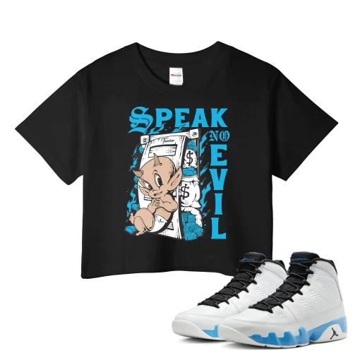TeeVivo Crop Top Match Air Jordan 9 Retro Powder Blue Speak no evil – Air Jordan 9 Crop Top, AJ9 Crop Top