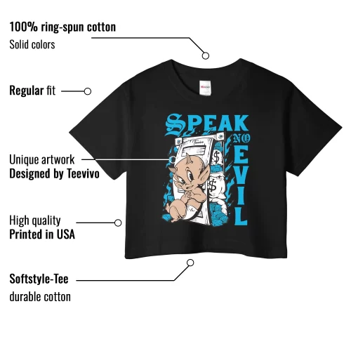 TeeVivo Crop Top Match Air Jordan 9 Retro Powder Blue Speak no evil – Air Jordan 9 Crop Top, AJ9 Crop Top
