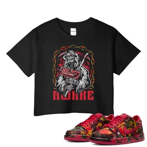 TeeVivo Nike SB Dunk Low The Wizard of Oz Poppy Field Crop Top Match Awake Graphic FZ1291-600