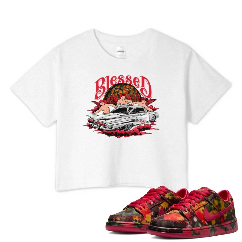 TeeVivo Nike SB Dunk Low The Wizard of Oz Poppy Field Crop Top Match Blessed Graphic FZ1291-600