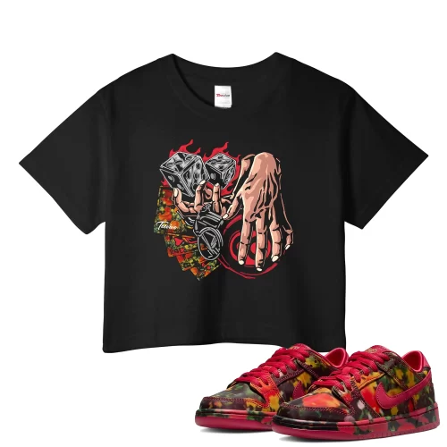 TeeVivo Nike SB Dunk Low The Wizard of Oz Poppy Field Crop Top Match Gambling Graphic FZ1291-600