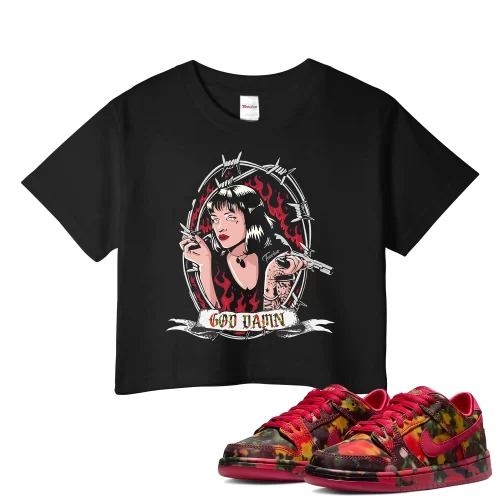 TeeVivo Nike SB Dunk Low The Wizard of Oz Poppy Field Crop Top Match God Daaamn Graphic FZ1291-600