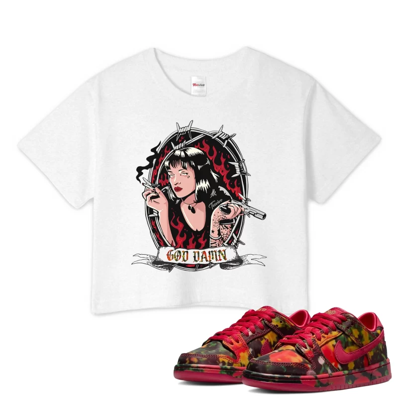 TeeVivo Nike SB Dunk Low The Wizard of Oz Poppy Field Crop Top Match God Daaamn Graphic FZ1291-600