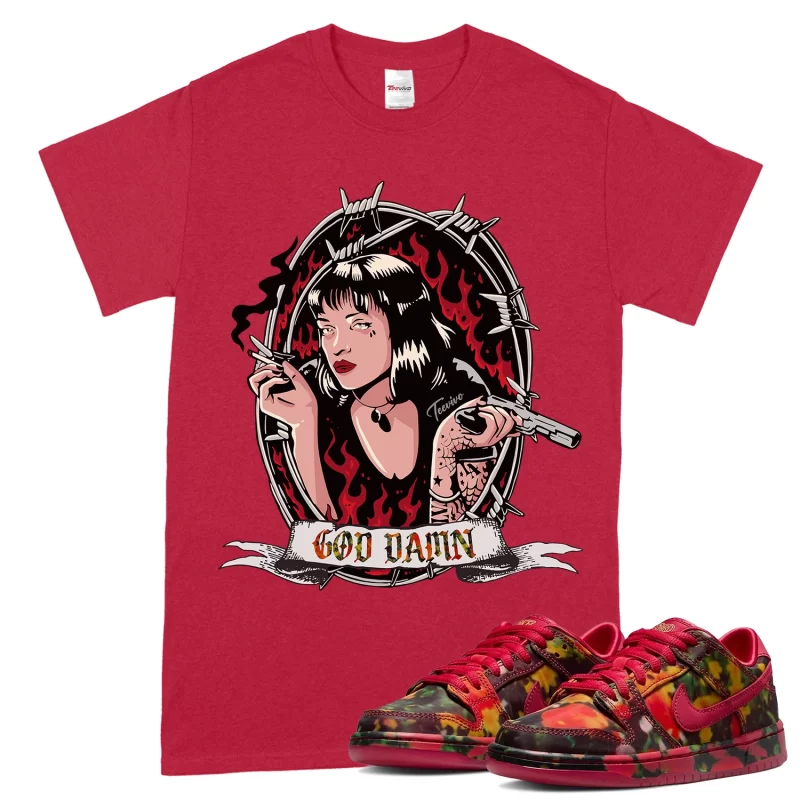 TeeVivo Nike SB Dunk Low The Wizard of Oz Poppy Field T-Shirt Match God Daaamn Graphic FZ1291-600