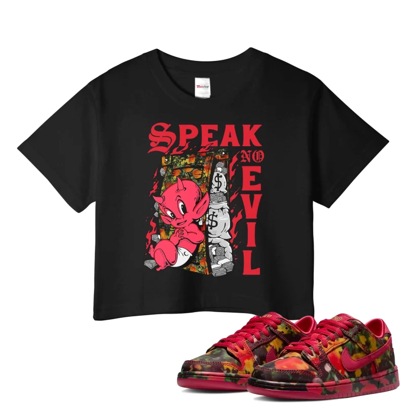 TeeVivo Nike SB Dunk Low The Wizard of Oz Poppy Field Crop Top Match Speak no evil Graphic FZ1291-600
