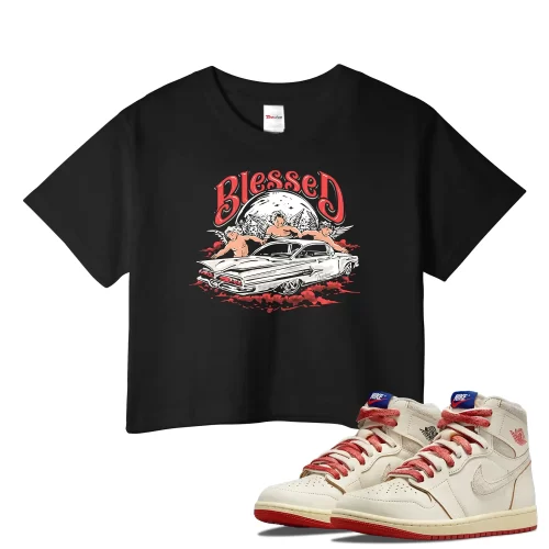 TeeVivo Jordan 1 High Rare Air Cinnabar Crop Top, Blessed Crop Top, High Rare Air Cinnabar 1s Crop Top, Jordan 1 Outfit