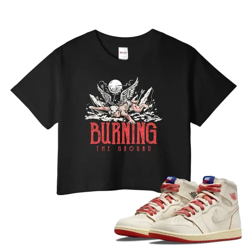 TeeVivo Jordan 1 High Rare Air Cinnabar Crop Top, Burning the ground Crop Top, High Rare Air Cinnabar 1s Crop Top, Jordan 1 Outfit