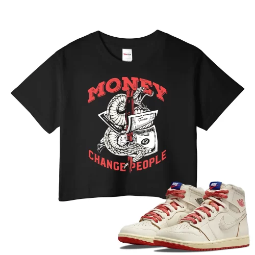 TeeVivo Jordan 1 High Rare Air Cinnabar Crop Top, Money change people Crop Top, High Rare Air Cinnabar 1s Crop Top, Jordan 1 Outfit
