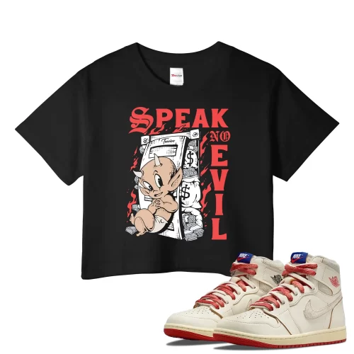 TeeVivo Jordan 1 High Rare Air Cinnabar Crop Top, Speak no evil Crop Top, High Rare Air Cinnabar 1s Crop Top, Jordan 1 Outfit