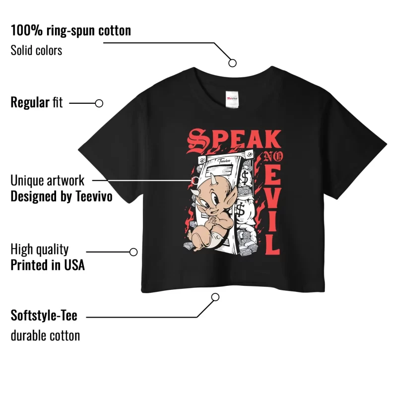 TeeVivo Jordan 1 High Rare Air Cinnabar Crop Top, Speak no evil Crop Top, High Rare Air Cinnabar 1s Crop Top, Jordan 1 Outfit