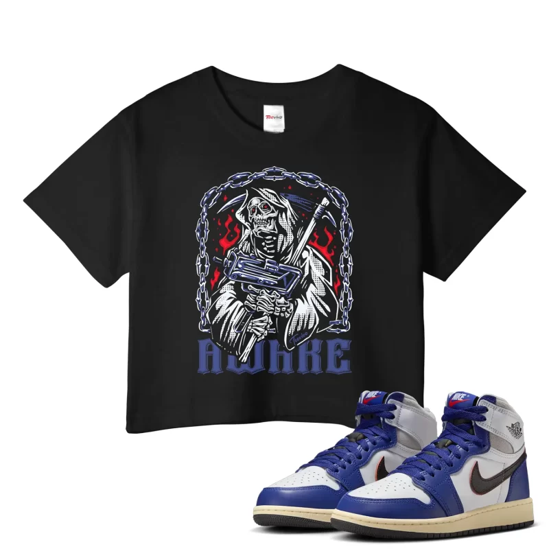 TeeVivo Jordan 1 High Rare Air Deep Royal Blue Crop Top, Awake Crop Top, High Rare Air Deep Royal Blue 1s Crop Top, Jordan 1 Outfit