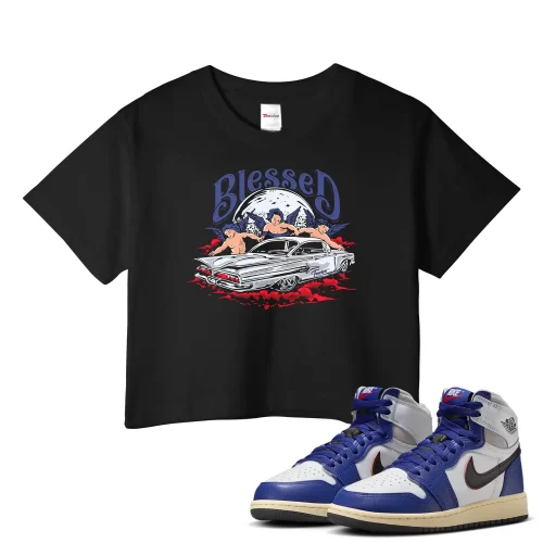 TeeVivo Jordan 1 High Rare Air Deep Royal Blue Crop Top, Blessed Crop Top, High Rare Air Deep Royal Blue 1s Crop Top, Jordan 1 Outfit