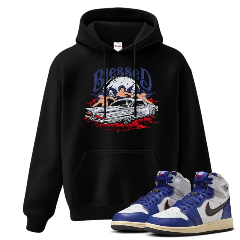 TeeVivo Jordan 1 High Rare Air Deep Royal Blue Hoodie, Blessed Hoodie, High Rare Air Deep Royal Blue 1s Hoodie, Jordan 1 Outfit