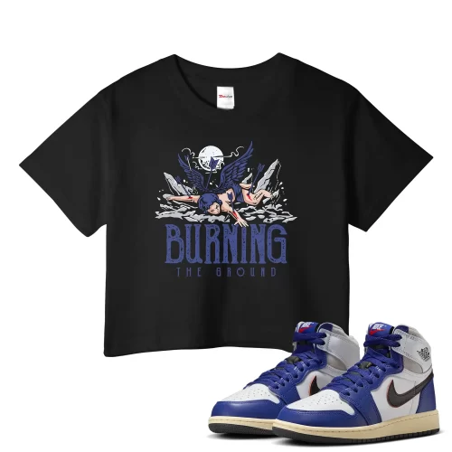 TeeVivo Jordan 1 High Rare Air Deep Royal Blue Crop Top, Burning the ground Crop Top, High Rare Air Deep Royal Blue 1s Crop Top, Jordan 1 Outfit