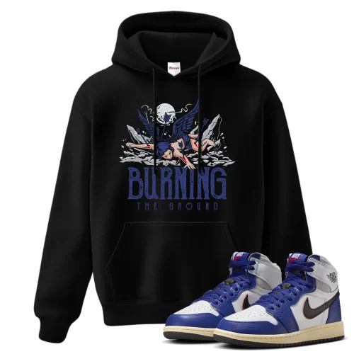 TeeVivo Jordan 1 High Rare Air Deep Royal Blue Hoodie, Burning the ground Hoodie, High Rare Air Deep Royal Blue 1s Hoodie, Jordan 1 Outfit