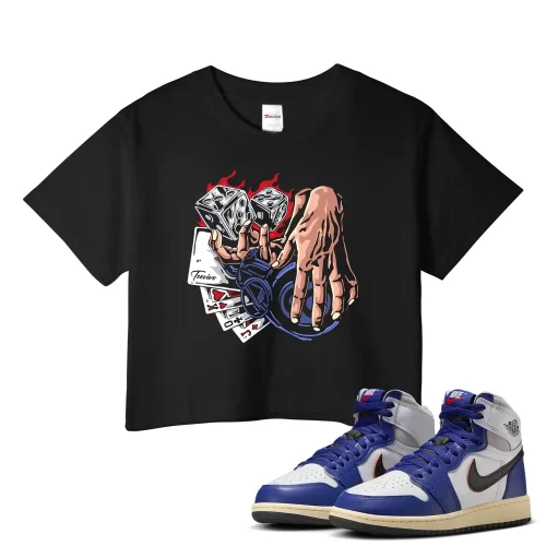 TeeVivo Jordan 1 High Rare Air Deep Royal Blue Crop Top, Gambling Crop Top, High Rare Air Deep Royal Blue 1s Crop Top, Jordan 1 Outfit