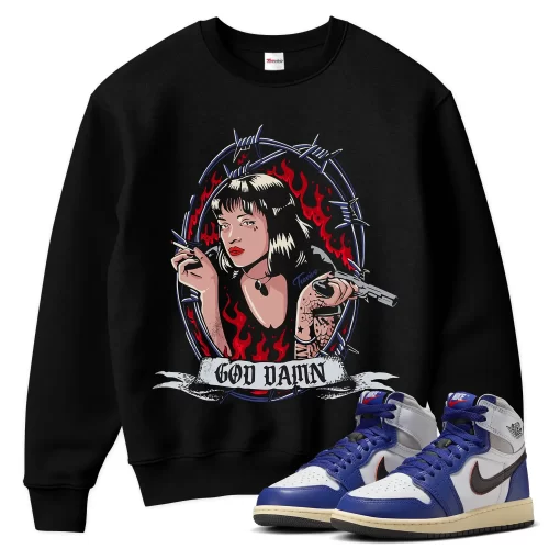 TeeVivo Jordan 1 High Rare Air Deep Royal Blue Sweatshirt, God Daaamn Sweatshirt, High Rare Air Deep Royal Blue 1s Sweatshirt, Jordan 1 Outfit