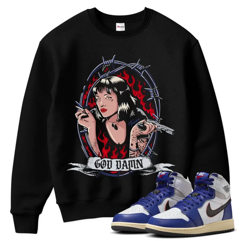 TeeVivo Jordan 1 High Rare Air Deep Royal Blue Sweatshirt, God Daaamn Sweatshirt, High Rare Air Deep Royal Blue 1s Sweatshirt, Jordan 1 Outfit