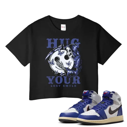 TeeVivo Jordan 1 High Rare Air Deep Royal Blue Crop Top, Hug your lost smile Crop Top, High Rare Air Deep Royal Blue 1s Crop Top, Jordan 1 Outfit