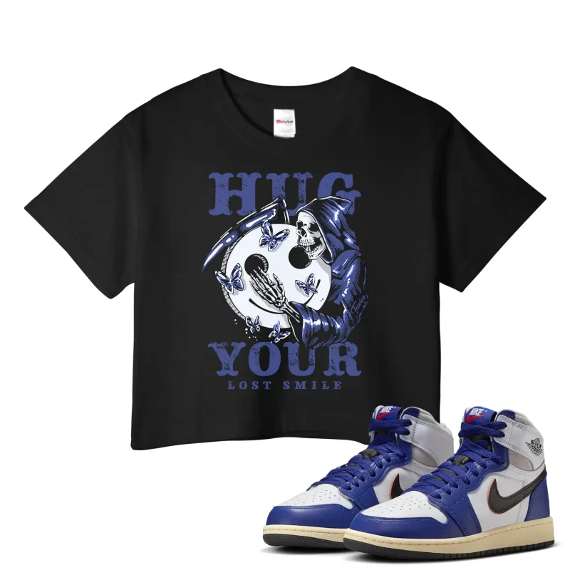 TeeVivo Jordan 1 High Rare Air Deep Royal Blue Crop Top, Hug your lost smile Crop Top, High Rare Air Deep Royal Blue 1s Crop Top, Jordan 1 Outfit