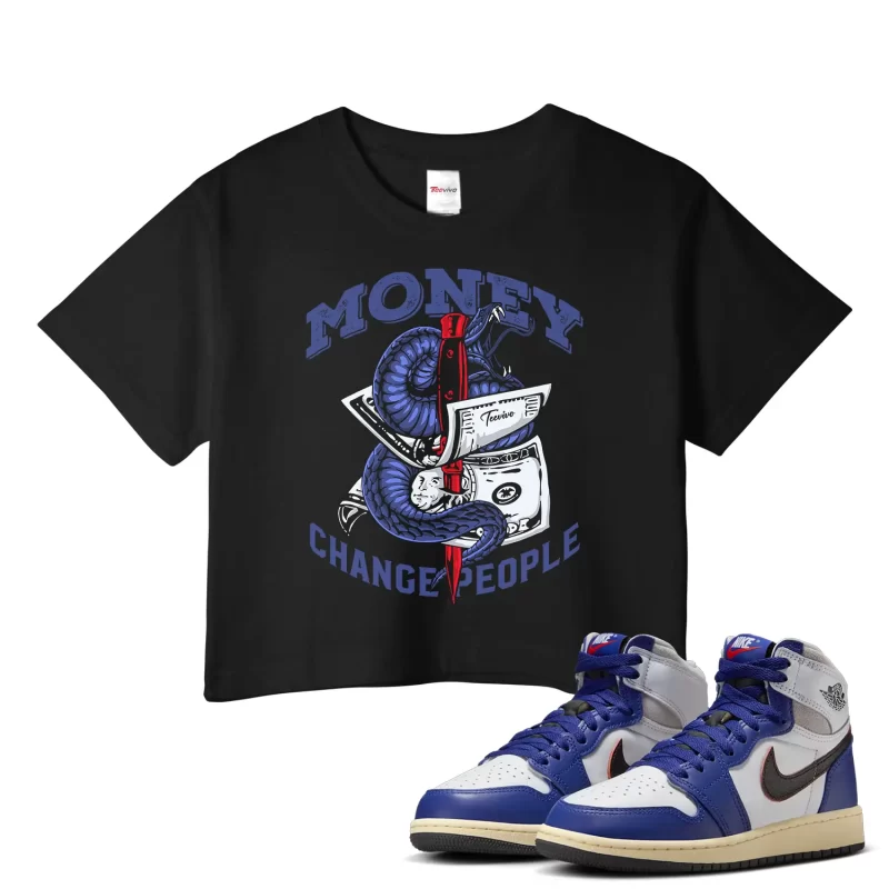 TeeVivo Jordan 1 High Rare Air Deep Royal Blue Crop Top, Money change people Crop Top, High Rare Air Deep Royal Blue 1s Crop Top, Jordan 1 Outfit