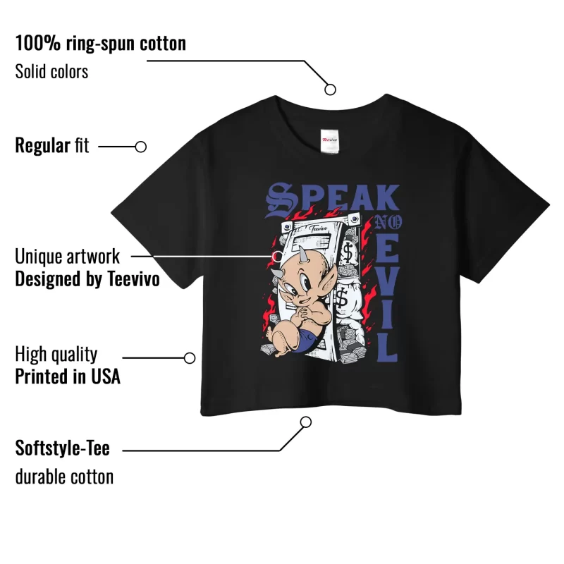 TeeVivo Jordan 1 High Rare Air Deep Royal Blue Crop Top, Speak no evil Crop Top, High Rare Air Deep Royal Blue 1s Crop Top, Jordan 1 Outfit