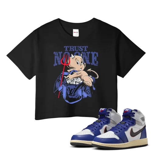 TeeVivo Jordan 1 High Rare Air Deep Royal Blue Crop Top, Trust no one Crop Top, High Rare Air Deep Royal Blue 1s Crop Top, Jordan 1 Outfit