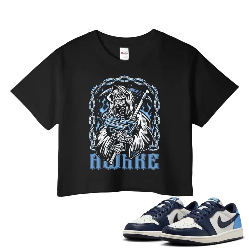 TeeVivo Jordan 1 Low Obsidian UNC Crop Top, Awake Crop Top, Low Obsidian UNC 1s Crop Top, Jordan 1 Outfit