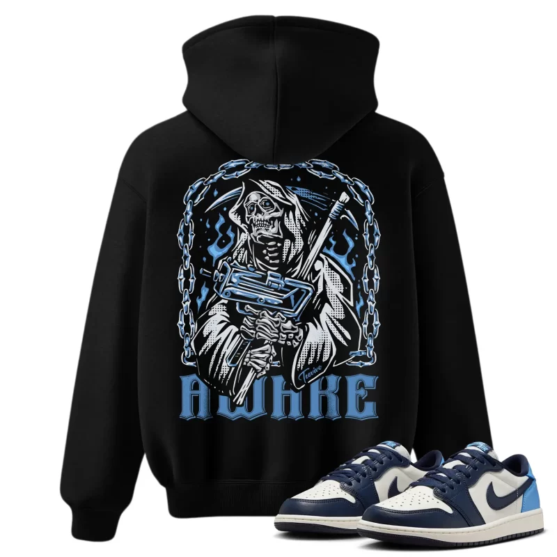TeeVivo Jordan 1 Low Obsidian UNC Hoodie, Awake Hoodie, Low Obsidian UNC 1s Hoodie, Jordan 1 Outfit