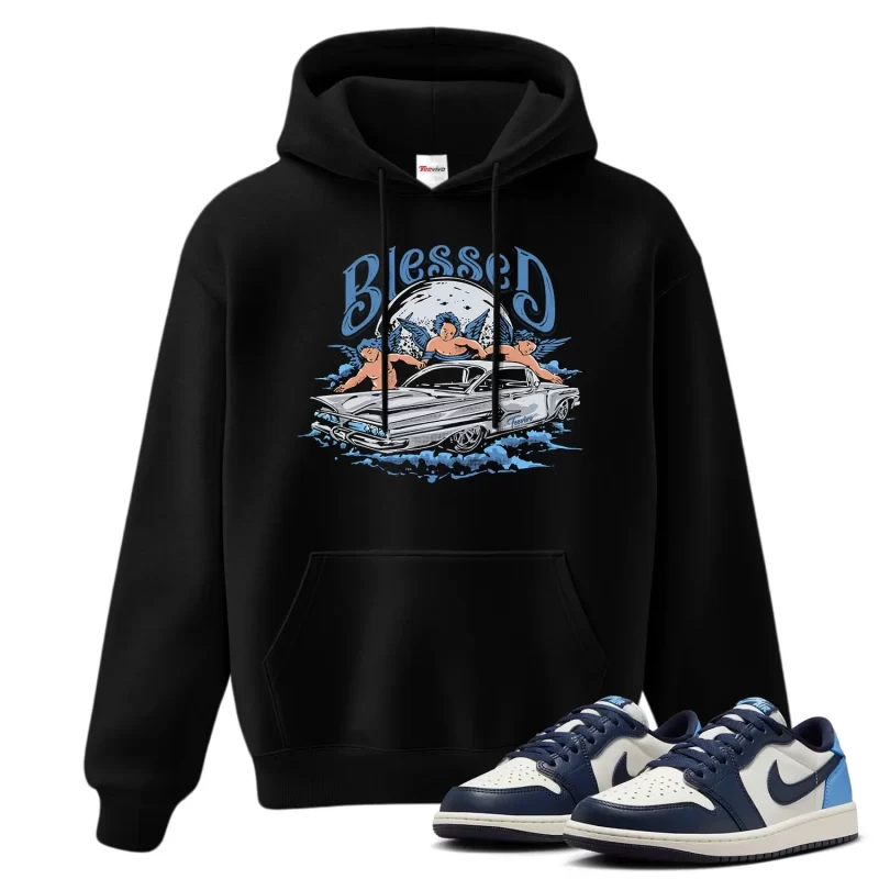 TeeVivo Jordan 1 Low Obsidian UNC Hoodie, Blessed Hoodie, Low Obsidian UNC 1s Hoodie, Jordan 1 Outfit