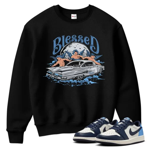 TeeVivo Jordan 1 Low Obsidian UNC Sweatshirt, Blessed Sweatshirt, Low Obsidian UNC 1s Sweatshirt, Jordan 1 Outfit