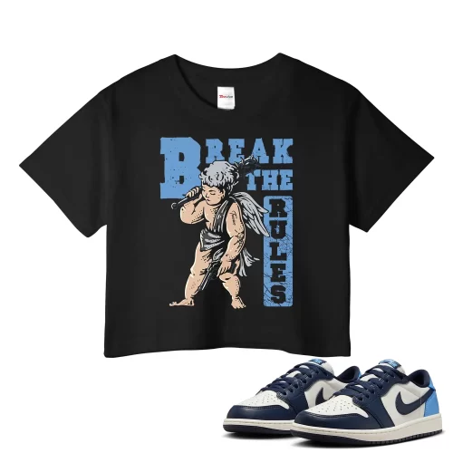 TeeVivo Jordan 1 Low Obsidian UNC Crop Top, Break the rules Crop Top, Low Obsidian UNC 1s Crop Top, Jordan 1 Outfit