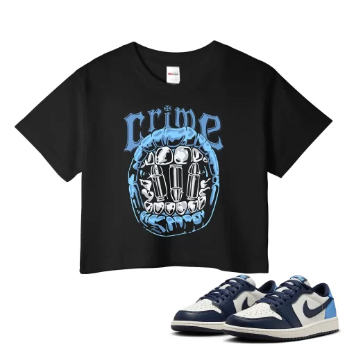 TeeVivo Jordan 1 Low Obsidian UNC Crop Top, Crime Crop Top, Low Obsidian UNC 1s Crop Top, Jordan 1 Outfit