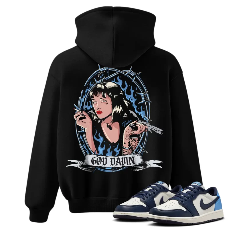 TeeVivo Jordan 1 Low Obsidian UNC Hoodie, God Daaamn Hoodie, Low Obsidian UNC 1s Hoodie, Jordan 1 Outfit