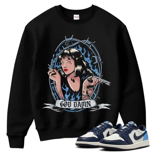 TeeVivo Jordan 1 Low Obsidian UNC Sweatshirt, God Daaamn Sweatshirt, Low Obsidian UNC 1s Sweatshirt, Jordan 1 Outfit