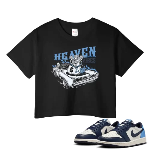 TeeVivo Jordan 1 Low Obsidian UNC Crop Top, Heaven vibes Crop Top, Low Obsidian UNC 1s Crop Top, Jordan 1 Outfit