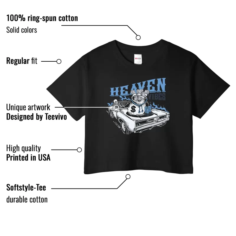 TeeVivo Jordan 1 Low Obsidian UNC Crop Top, Heaven vibes Crop Top, Low Obsidian UNC 1s Crop Top, Jordan 1 Outfit