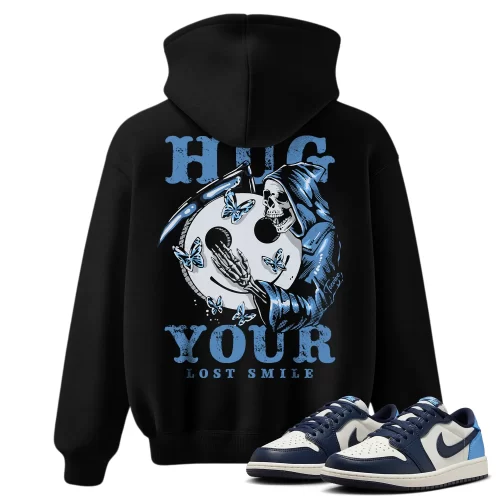 TeeVivo Jordan 1 Low Obsidian UNC Hoodie, Hug your lost smile Hoodie, Low Obsidian UNC 1s Hoodie, Jordan 1 Outfit