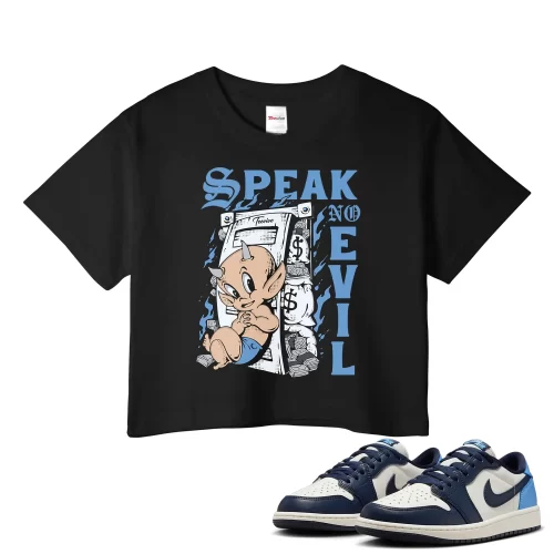 TeeVivo Jordan 1 Low Obsidian UNC Crop Top, Speak no evil Crop Top, Low Obsidian UNC 1s Crop Top, Jordan 1 Outfit