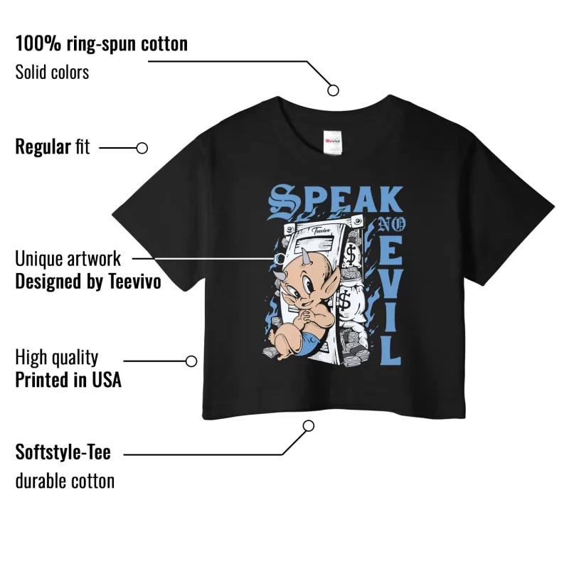 TeeVivo Jordan 1 Low Obsidian UNC Crop Top, Speak no evil Crop Top, Low Obsidian UNC 1s Crop Top, Jordan 1 Outfit