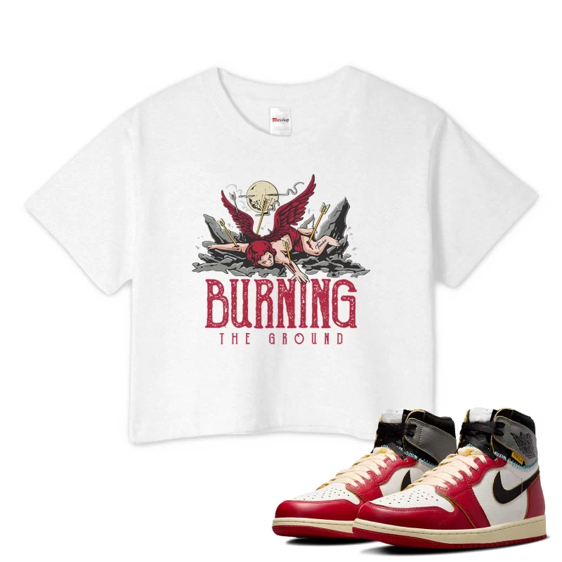 TeeVivo Crop Top Match Air Jordan 1 Retro High Union LA Chicago Shadow Burning the ground – Air Jordan 1 Crop Top, AJ1 Crop Top