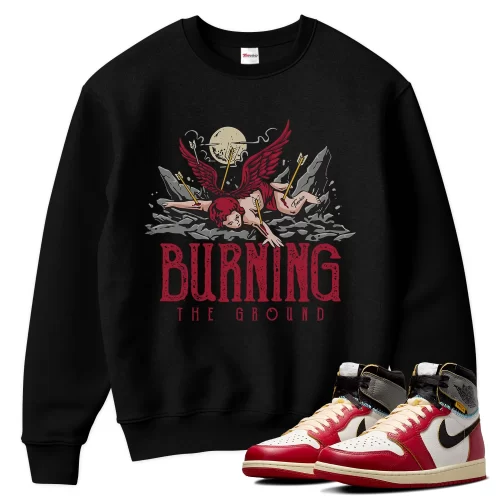 TeeVivo Sweatshirt Match Air Jordan 1 Retro High Union LA Chicago Shadow Burning the ground – Air Jordan 1 Sweatshirt, AJ1 Sweatshirt