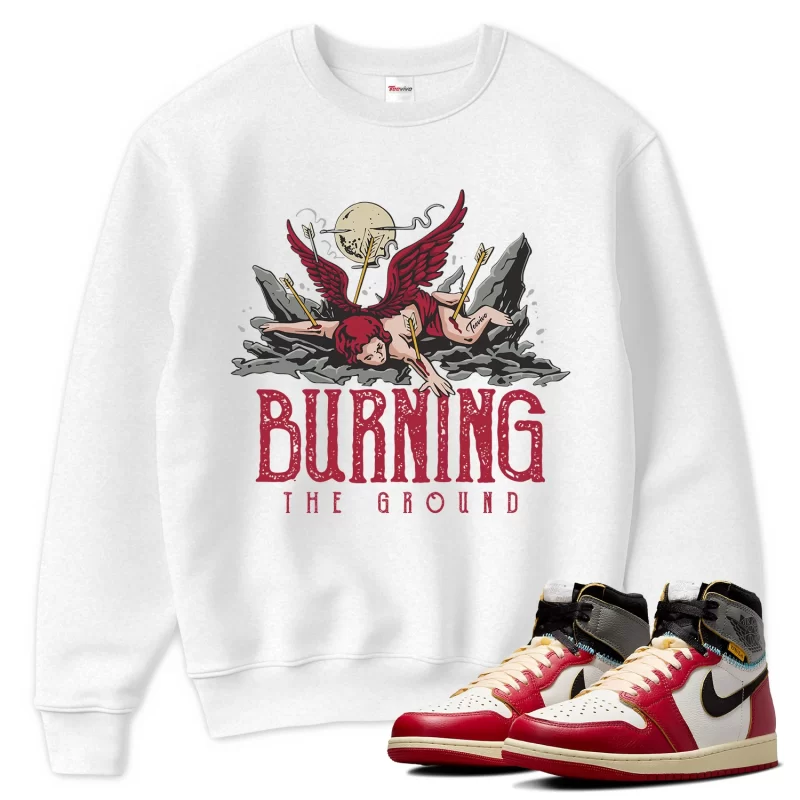 TeeVivo Sweatshirt Match Air Jordan 1 Retro High Union LA Chicago Shadow Burning the ground – Air Jordan 1 Sweatshirt, AJ1 Sweatshirt