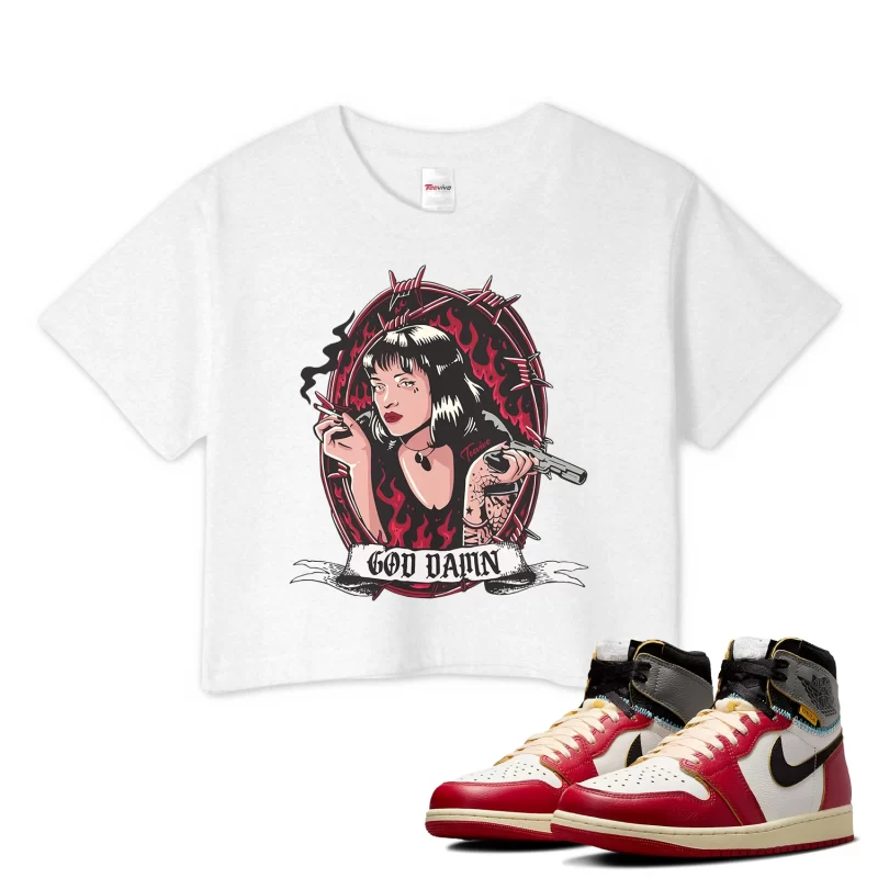 TeeVivo Crop Top Match Air Jordan 1 Retro High Union LA Chicago Shadow God Daaamn – Air Jordan 1 Crop Top, AJ1 Crop Top