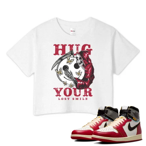 TeeVivo Crop Top Match Air Jordan 1 Retro High Union LA Chicago Shadow Hug your lost smile – Air Jordan 1 Crop Top, AJ1 Crop Top