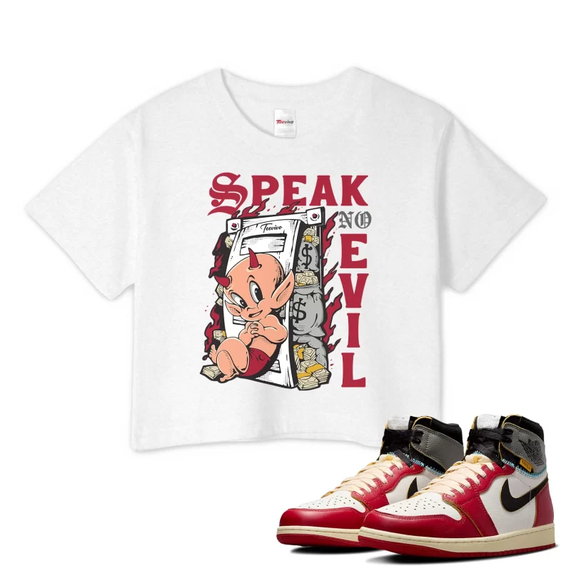 TeeVivo Crop Top Match Air Jordan 1 Retro High Union LA Chicago Shadow Speak no evil – Air Jordan 1 Crop Top, AJ1 Crop Top