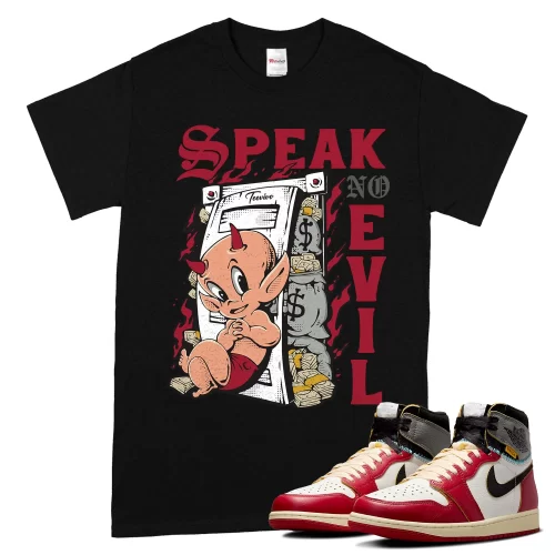 TeeVivo T-Shirt Match Air Jordan 1 Retro High Union LA Chicago Shadow Speak no evil – Air Jordan 1 Shirt, AJ1 Shirt