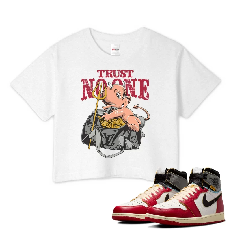 TeeVivo Crop Top Match Air Jordan 1 Retro High Union LA Chicago Shadow Trust no one – Air Jordan 1 Crop Top, AJ1 Crop Top